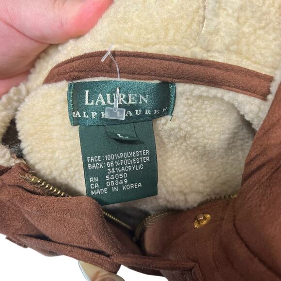 Ralph Lauren Brown Faux Suede Sherpa Toggle Coat Jacket Brown‎ Size Large - Picture 10 of 12